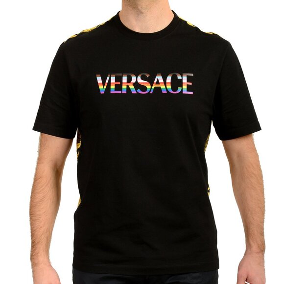 Versace Men's Barocco Pride Print Multi-Color Short Sleeve T-Shirt US M IT 50 - Picture 1 of 6